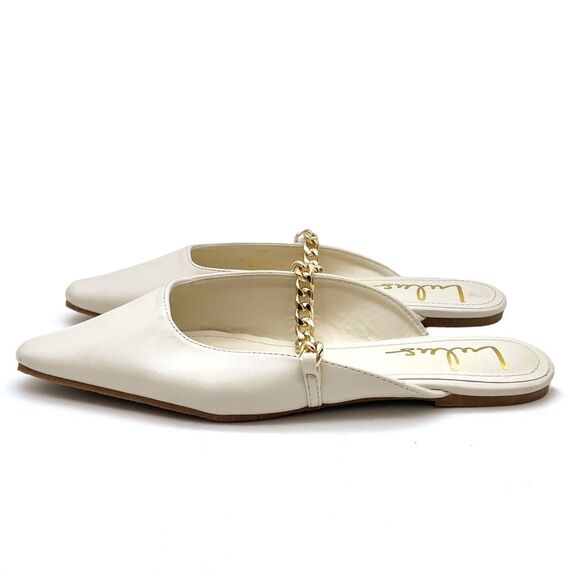 Lulus Lavareta White Chain Pointed-Toe Loafer Slides Cream Off-White Size 7.5 - Picture 6 of 16